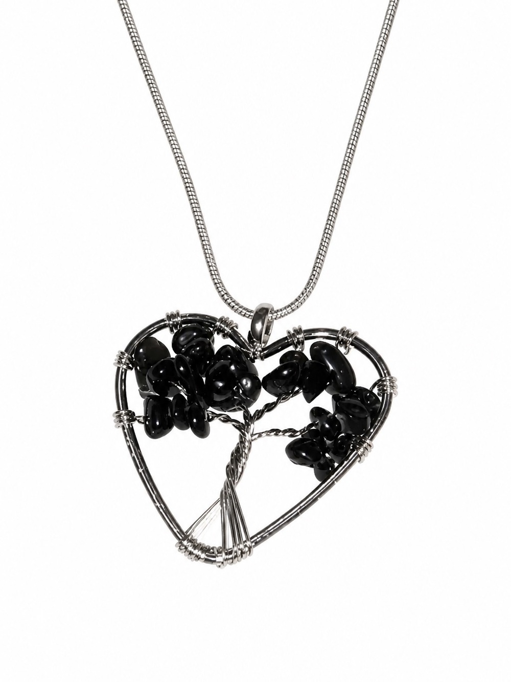 Onyx Crystal Tree of Life Silver 30” Necklace